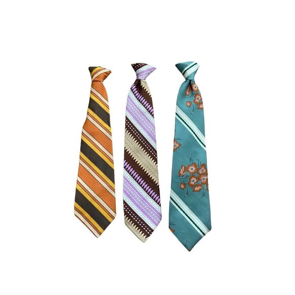 Vintage retro clips on ties floral striped funky set of 3 - Picture 1 of 2